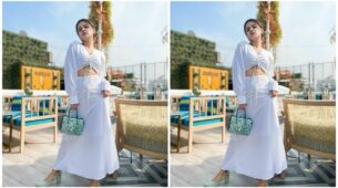 Avneet Kaur looks amazing in a blue and white co-ord set
