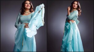 Beauty Sara Gurpal In Ice Blue Lehenga Looks Fascinating