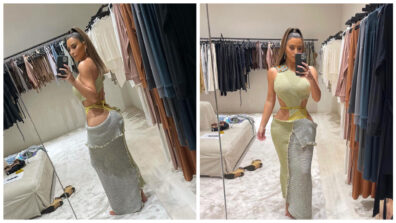 Dayumn Curves: Kim Kardashian drops a stunner in semi-stitched pattern-cut bodycon dress, fans drool over her wardrobe collection