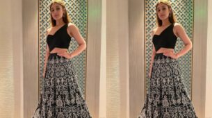 Dhvani Bhanushali looks adorable in one-shoulder black choli with thread embroidered gorgeous lehenga