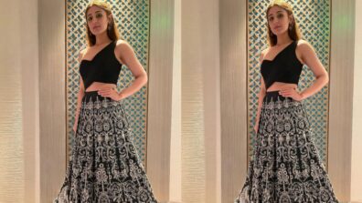 Dhvani Bhanushali looks adorable in one-shoulder black choli with thread embroidered gorgeous lehenga