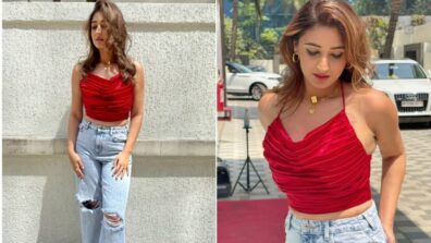 Dhvani Bhanushali Sizzles In Red-Pleated Crop Top With Denim