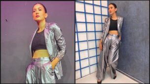 Gauhar Khan’s Swag In Grey Metallic Pantsuit With Black Inner, Looks Energetic