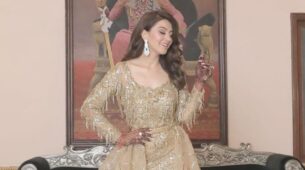 Hansika Motwani Looks Glamorous In Elegant Golden Gown.