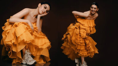 Hansika Motwani’s Gorgeous Looks In Off-Shoulder Orange Ruffle Dress