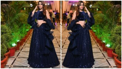 Hiba Nawab shines and shimmers in navy blue lehenga choli