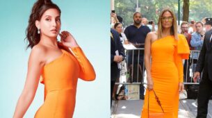 Hot Babes: Nora Fatehi Vs Jennifer Lopez: Who donned the orange bodycon outfit better? Vote Now