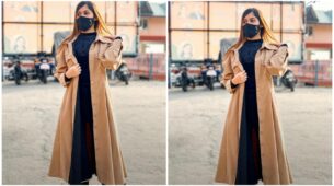 Jannat Zubair looks stunner in a black outfit with a long beige jacket