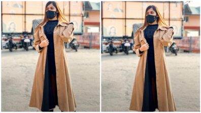 Jannat Zubair looks stunner in a black outfit with a long beige jacket