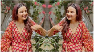 Jasmin Bhasin looked gorgeous as always in this red floral printed dress