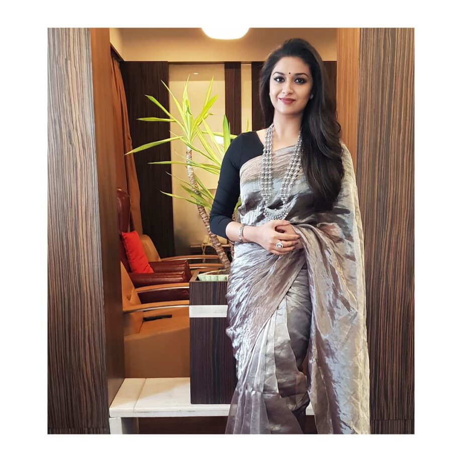 Keerthy Suresh Is Raising The Hotness Quotient In Her Silver Saree Looks - 1