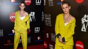 Kristen Stewart Blooms Bright In Yellow Pantsuit With White Bralette
