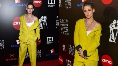 Kristen Stewart Blooms Bright In Yellow Pantsuit With White Bralette