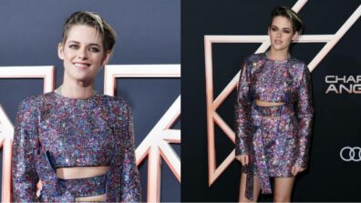 Kristen Stewart Sparkles In Multiple Coloured Sequin Dress, See Pictures Here