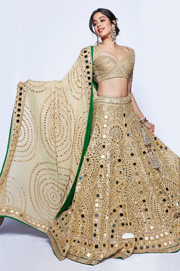 Major Throwback When Janhvi Kapoor Looked Glistening In Golden Grand Mirror Work Lehenga - 0