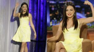 Mila Kunis’s Pale Yellow Pleated Mini Dress Is Perfect For Your Date