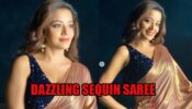 Monalisa Melts Netizens By Her Dazzling Sequin Saree Look With Sleeveless Blouse