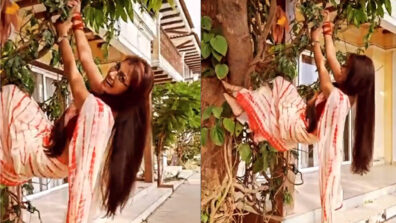 Monkey Style: Kumkum Bhagya Sriti Jha pulls off a dangerous stunt in hot saree, see viral video