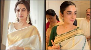 Namitha Pramod In White And Golden Linen Saree Looks Pretty Gorgeous, Have A Look