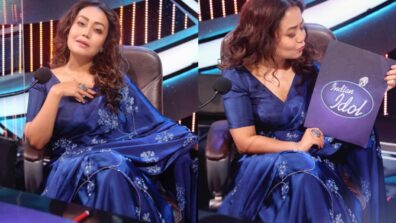 Neha Kakkar Looks Gorgeous In Blue Saree At Indian Idol Set