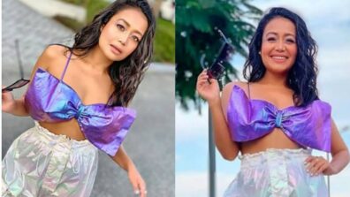 Neha Kakkar Shines In Holographic Bow Top With Holographic Pants