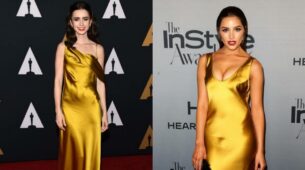 Olivia Culpo Vs Lily Collins: Who Shinned Most In Golden Satin Dress?