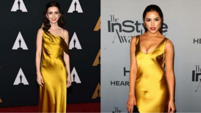 Olivia Culpo Vs Lily Collins: Who Shinned Most In Golden Satin Dress?