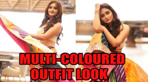 Rashami Desai Looks Pretty Gorgeous In Off-Shoulder Crop Top With Multi-coloured Leheriya Skirt