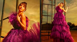 Resplendent Look In A Gorgeous Purple Ruffled One Shouldered Gown Of Nora Fatehi Leaves Netizens Stunned
