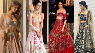 [Royal Maharani Elegance] Disha Patani Vs Kiara Advani Vs Deepika Padukone Vs Shraddha Kapoor: Who slays the off-shoulder Indo-Western ethnic lehenga look the best?