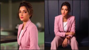 Royal swaggy looks of Rupali Bhosle in blush pink pantsuit, have a look