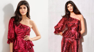 Sanjana Sanghi Looks Fascinating In Red Sequin One-Shoulder Set