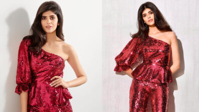 Sanjana Sanghi Looks Fascinating In Red Sequin One-Shoulder Set