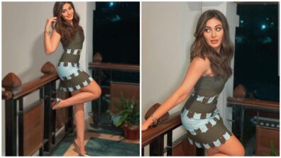 Shefali Jariwala Looks Ravishing In Her Olive Green And Blue Mini Dress