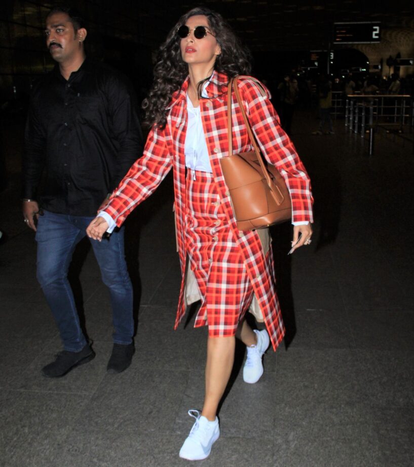 Sonam Kapoor Gives Cool And Classy Looks In Orange Checkered Outfit - 0