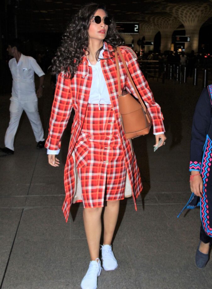 Sonam Kapoor Gives Cool And Classy Looks In Orange Checkered Outfit - 1