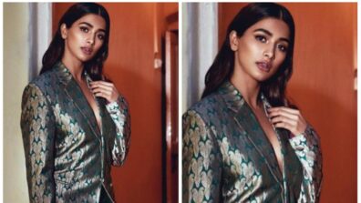 Stunning Look Of Pooja Hegde In Printed Silver Blue Pantsuit