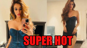 Super Hot: Disha Patani In Shimmery Blue Strapless Thigh Slit Dress