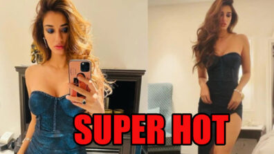 Super Hot: Disha Patani In Shimmery Blue Strapless Thigh Slit Dress