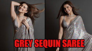 Tara Sutaria Sparkles In Grey Sequin Saree, Have A Look
