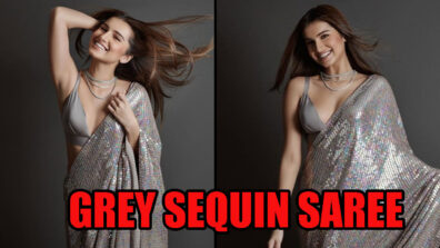 Tara Sutaria Sparkles In Grey Sequin Saree, Have A Look