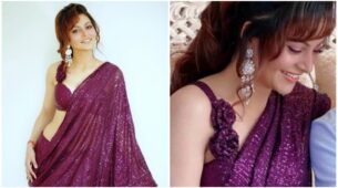 These Wine Sequin Saree Looks Of Urvashi Rautela Are Unbeatable, Don’t Miss This
