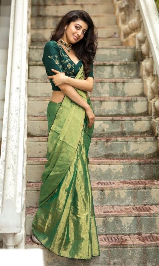 Time When Pranitha Subhash Melt Netizens By Her Green Silk Saree Showing Off Her Curves - 0