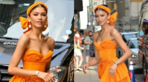 Zendaya Looks Spicy Hot In Mango Yellow Strapless Mini Dress