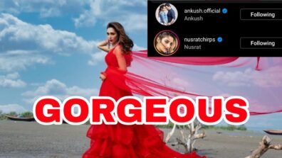 Bengali beauty Mimi Chakraborty sets the beach on fire in her red embellished gown, Nusrat Jahan and Ankush Hazra love it