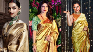 [Bollywood Ki Maharani] Deepika Padukone, Priyanka Chopra and Kangana Ranaut: Whose golden embellished saree & heavy jewellery style do you love the most? Vote Now
