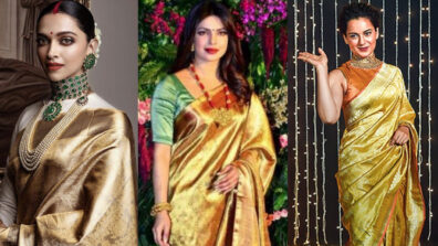 [Bollywood Ki Maharani] Deepika Padukone, Priyanka Chopra and Kangana Ranaut: Whose golden embellished saree & heavy jewellery style do you love the most? Vote Now