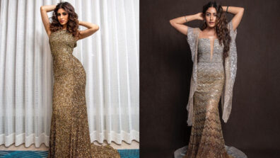 Bronze Goddess: Learn the ‘classy’ Indo-Western bodycon shimmery dress vibe from Mouni Roy & Surbhi Chandna’s wardrobe