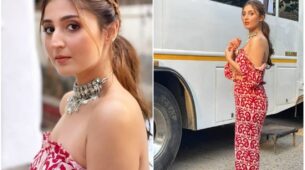 Dhvani Bhanushali Looks Amazingly Gorgeous In Red Off-Shoulder Co-Ord Set With Choker Necklace