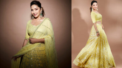 Dil Goes Dhak Dhak: Madhuri Dixit burns the oomph game with her shimmery green lehenga & cocktail earrings, fans go bananas